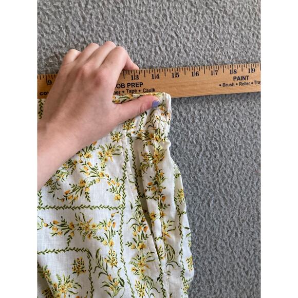 Joie Pants Small Linen Wide Leg Crop Floral High Rise Pull On Boho Beach Yellow - Picture 10 of 15